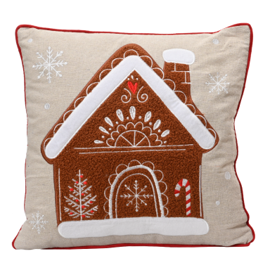 Decoris kerstkussen - Met gingerbread huis