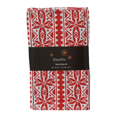 Decoris tafelloper - Met kerstpatroon - Rood en wit