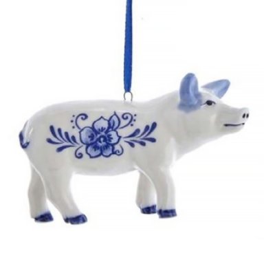 Kurt Adler kerstornament - Varken - Delfts Blauw