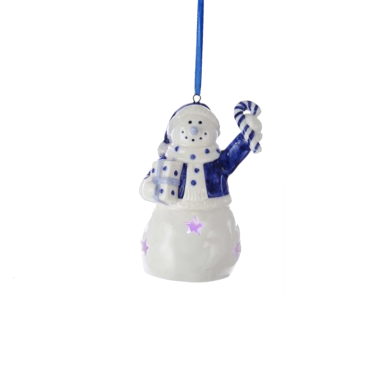 Porseleinen Delfts Blauwe sneeuwpop met zuurstok en LED
