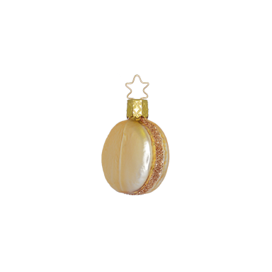 Glazen, crème-kleurige macaron kerstornament