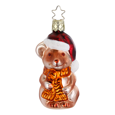 Inge Glas kerstornament - Muis - Met kerstmuts