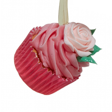 Kurt Adler kerstornament - Cupcake met roos