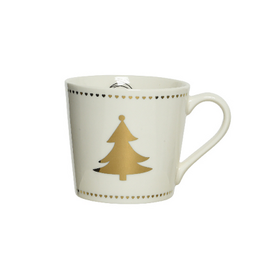 Porceleinen kerstmok - Met kerstboom opdruk - Wit