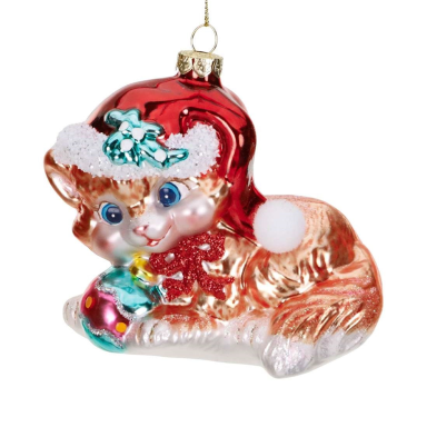 Goodwill kerstornament - Rode kat - Met kerstmuts