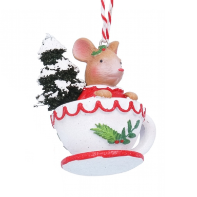Gisela Graham kerstornament - Muis in theekop