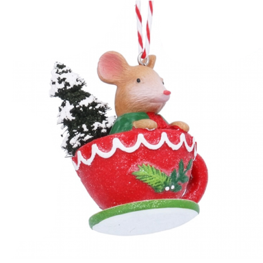 Gisela Graham kerstornament - Muis in theekop