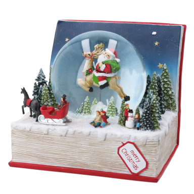 Gisela Graham sneeuwbol - Met kerstman in boek