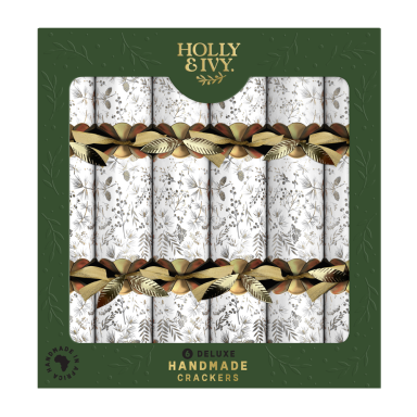 Holly & Ivy Christmas crackers - Tonal Watercolour & Gold Sprigs - Set van 6