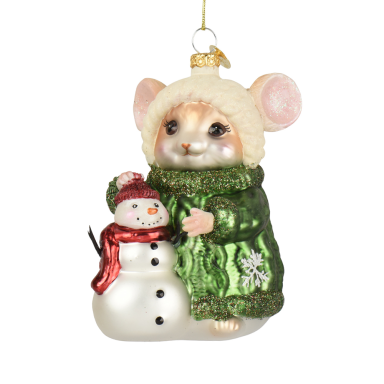 Decoris kerstornament - Muis met sneeuwpop