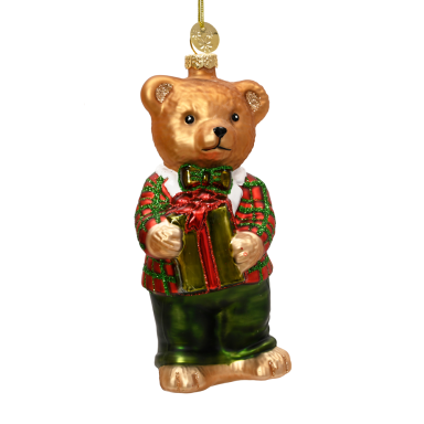 Decoris kerstornament - Beer met cadeau