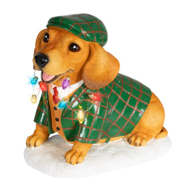 Decoris kerstbeeld - Hond met kerstlichtjes