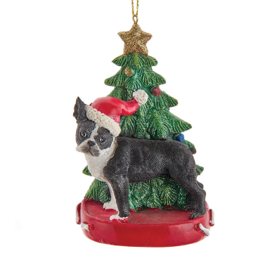 Kurt Adler kerstornament - Boston Terriër met kerstboom