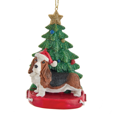 Kurt Adler kerstornament - Basset Hound met kerstboom