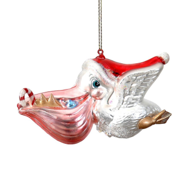 Glitter Christmas ornament - Pelican with Christmas hat