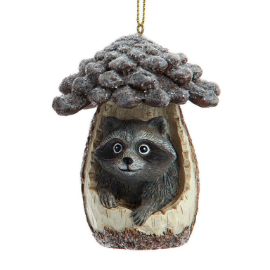 Kurt Adler Christmas ornament - Raccoon under pinecone