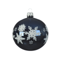 Glazen kerstbal - Met witte sneeuwsterren - Donker blauw - 8cm