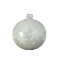 Glazen kerstbal - Met witte sneeuwsterren - Licht blauw - 8 cm