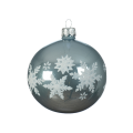 Glazen kerstbal - Met witte sneeuwsterren - Wit - 8 cm