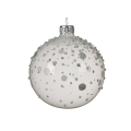 Glazen kerstbal - Met zilveren glitters - Wit doorzichtig - 8cm