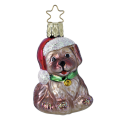 Inge Glas kerstornament - Hond met kerstmuts