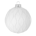 Glazen kerstbal - Met witte glitter lijnen - 8cm
