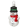 Inge Glas kerstornament - Sneeuwpop met sjaal en muts