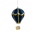 Kerstornament - Satijnen luchtballon - Blauw met gouden mand - 13cm