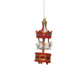 Kerstornament - Houten mini carrousel - Kerstrood